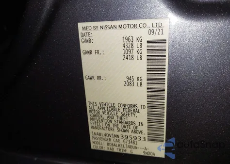 2021 Nissan Altima Sv Fwd z USA, uszkodzony, nr VIN 1N4BL4DV1MN395933